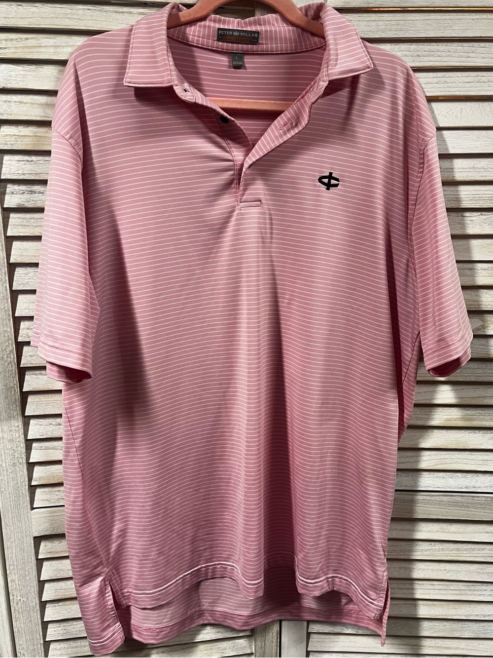 Peter Millar Summer Comfort Pink Striped Polo Men’s Large Inverness Club Golf